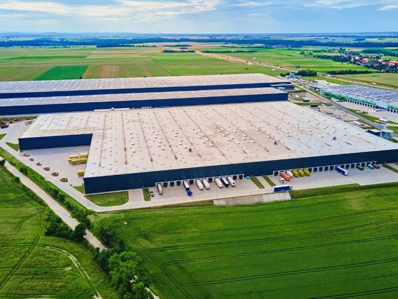 Industrial truck court planning by a roadway engineer, with tractor-trailers and loading docks