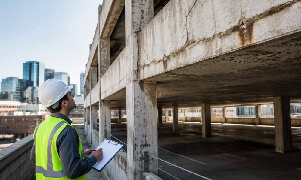 Structural engineer inspecting an aging parking deck in Nashville TN